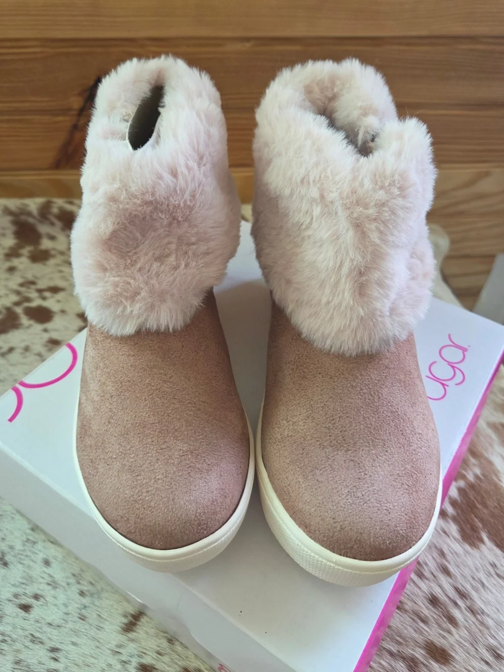 Sugar Girls Pink Faux-Fur Suede Ankle Boots